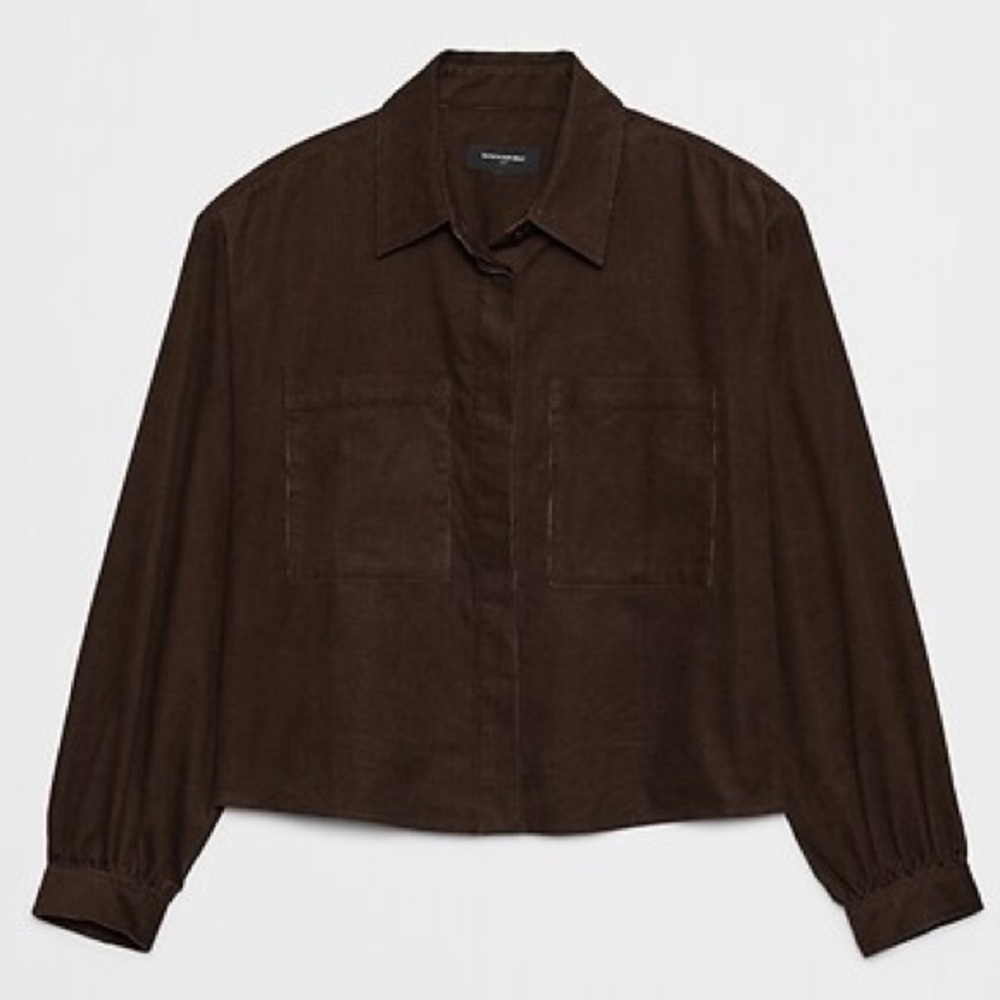 Cropped Button-Front Brown Women's Corduroy shirt